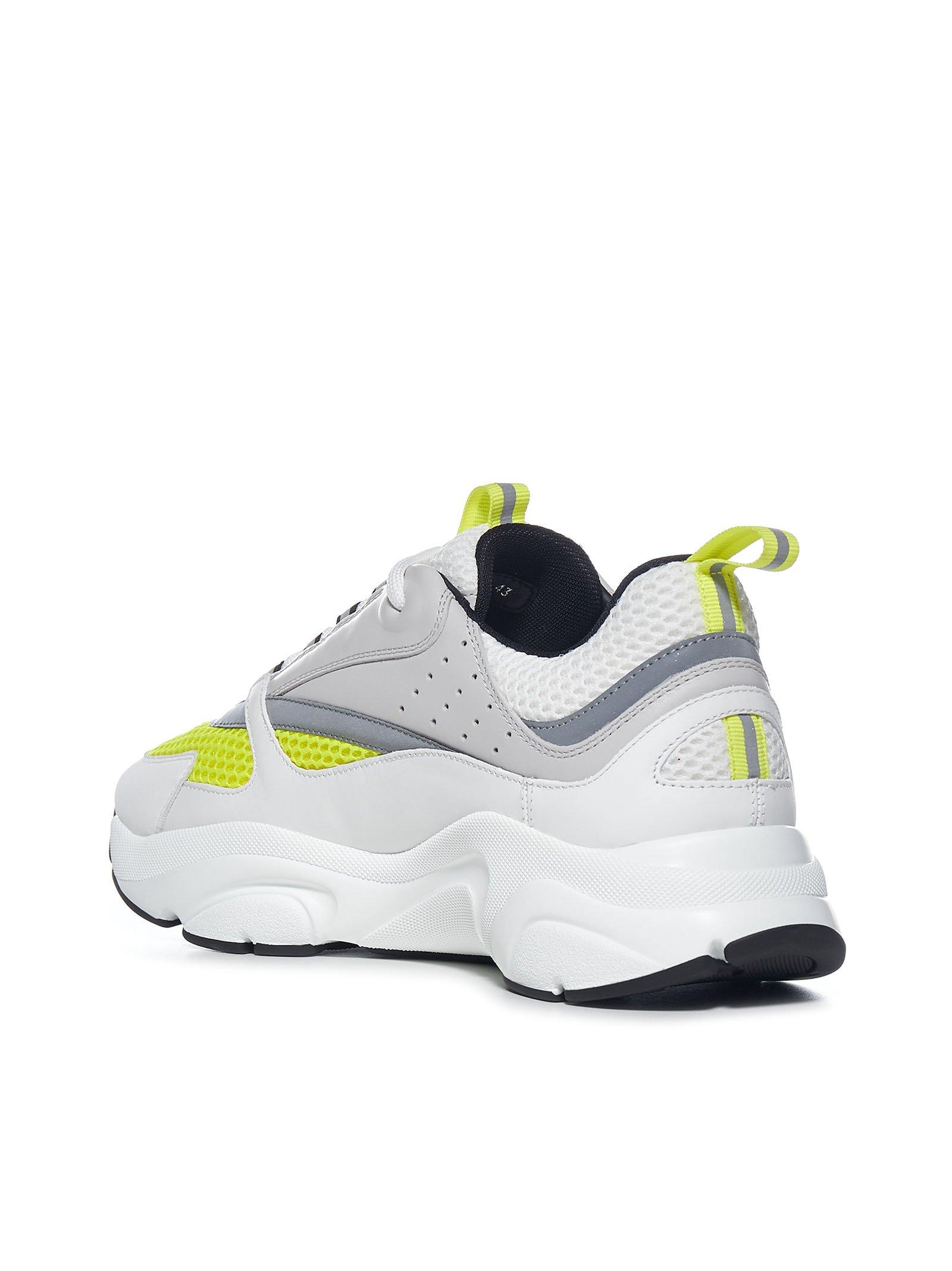 Dior White & Neon Green-Sole 'B22' Sneakers