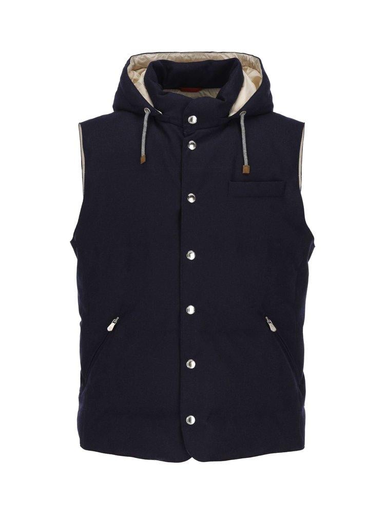 Brunello Cucinelli Puffer Vest With Detachable Hood in Blue for Men