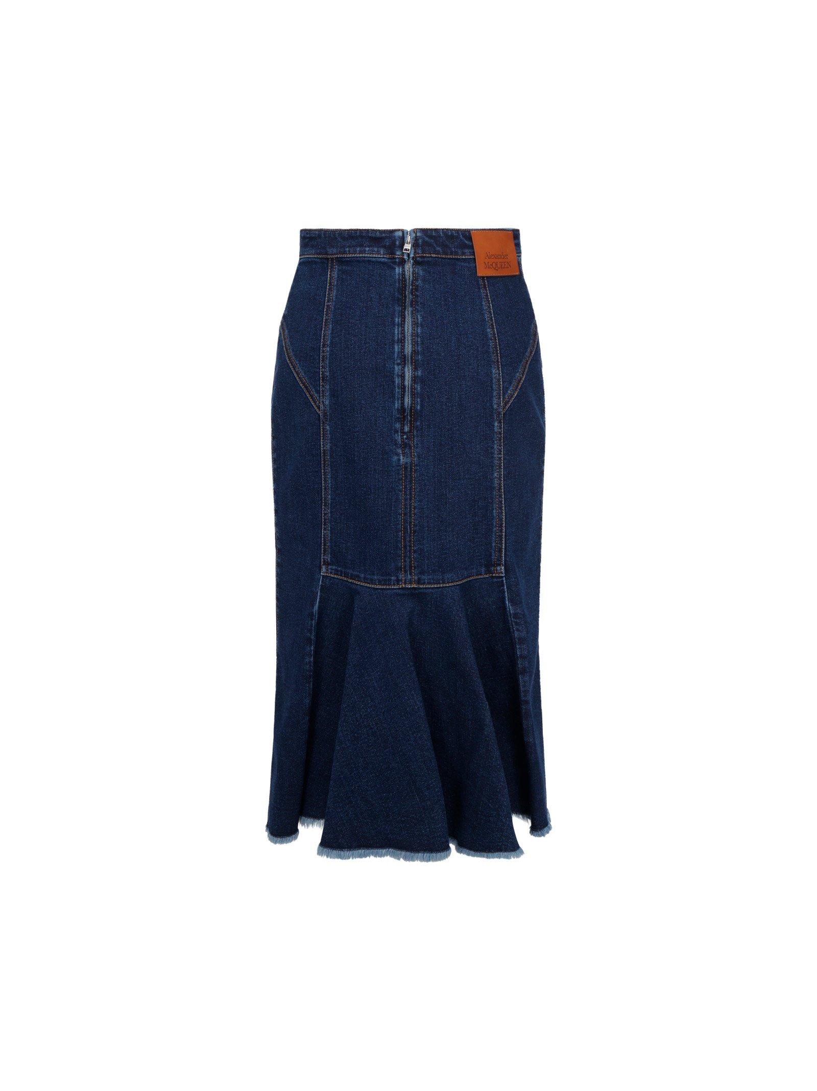 Alexander McQueen Panelled Denim Skirt in Blue - Lyst