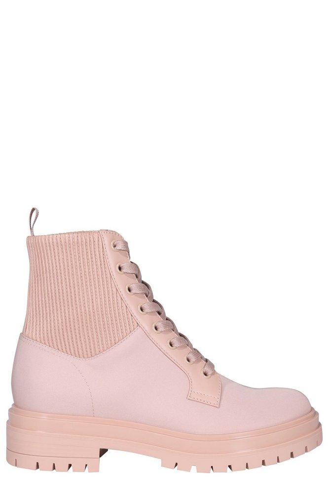 Gianvito Rossi Round Toe Lace-up Boots in Pink | Lyst