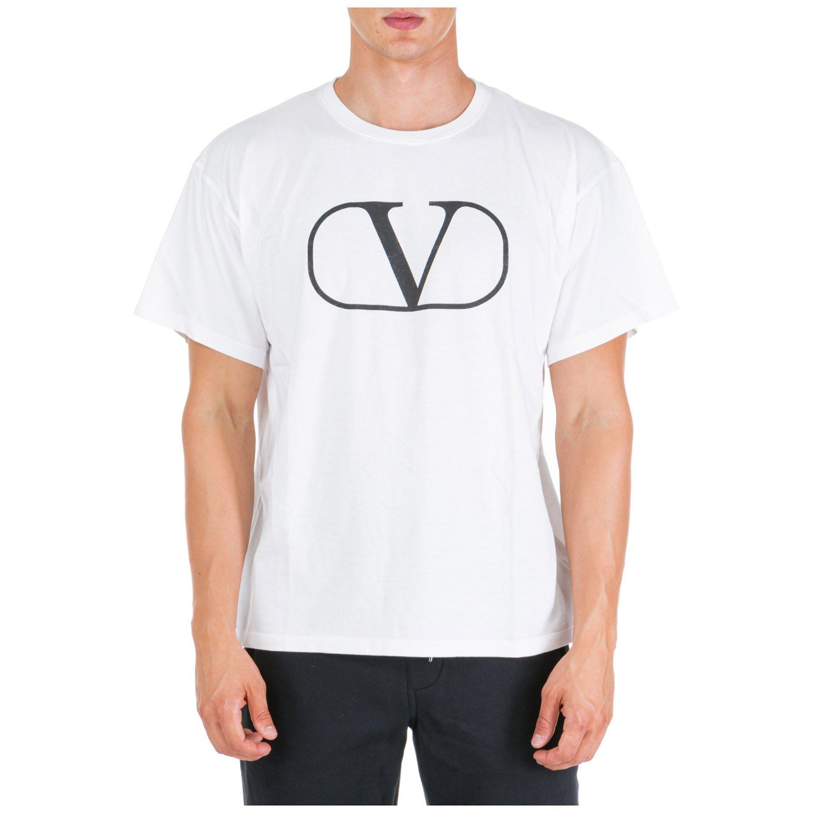 Valentino Cotton White T-shirt With V Logo Print for Men - Lyst