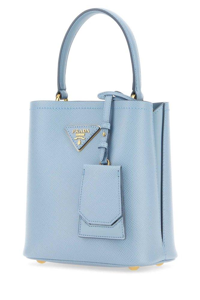 Prada Panier Logo Embossed Bucket Bag in Blue