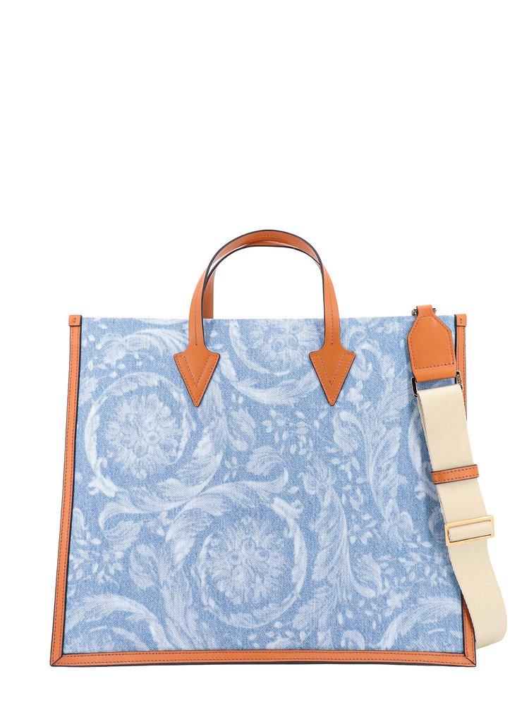 Versace Allover-printed Denim Top Handle Bag in Blue for Men
