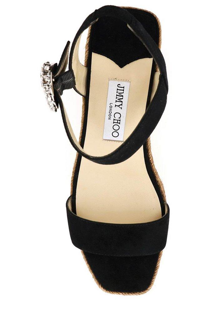 Black Suede Wedges with Crystal Buckle | MIRABELLE 70