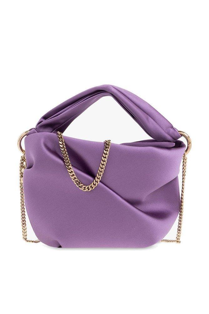 Jimmy Choo Bonny Satin Twist Detailed Chained Tote Bag in Purple | Lyst