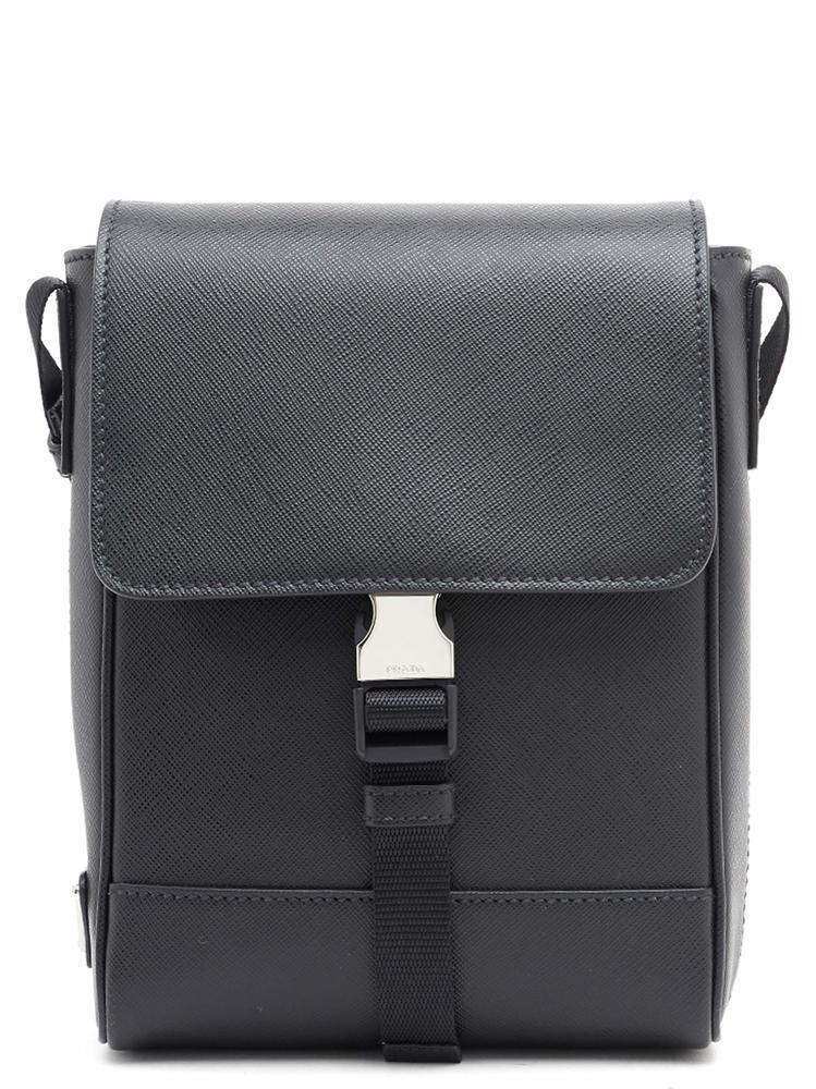 Prada Leather Saffiano Logo Crossbody Bag in Black for Men - Lyst