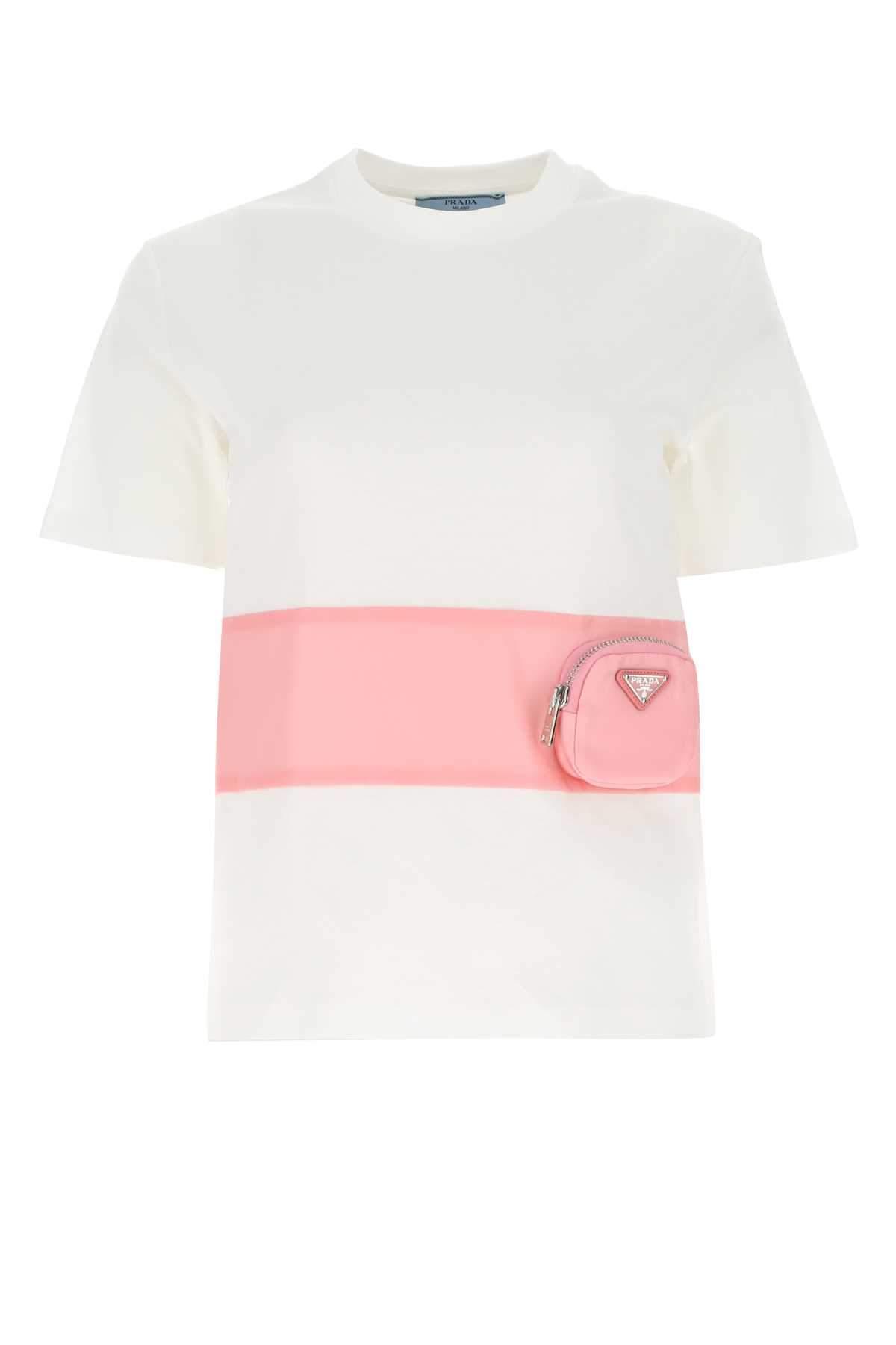 Prada White Cotton T-shirt, Horizontal-stripes Pattern in Pink | Lyst