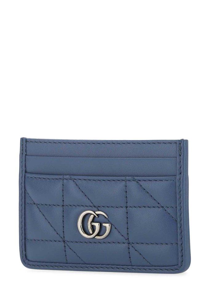 Gucci GG Marmont Logo Plaque Cardholder in Blue | Lyst