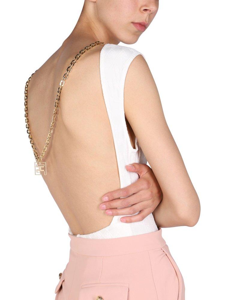 Elisabetta Franchi Allover Logo Backless Bodysuit in White | Lyst