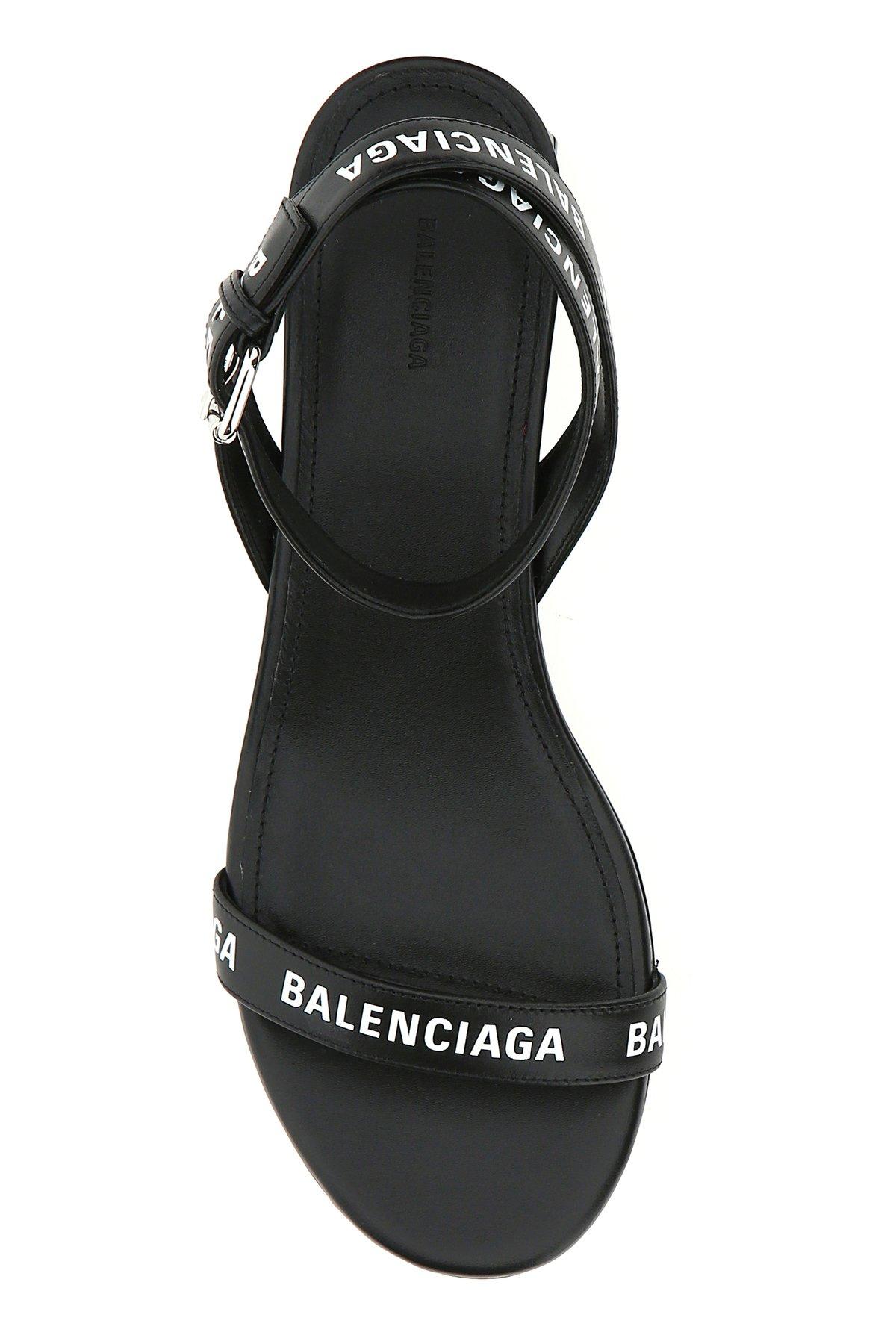 Balenciaga Black & White Allover Logo Strap Sandals | Lyst