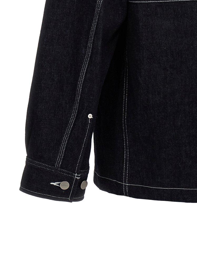 Black denim jacket white stitching mens best sale