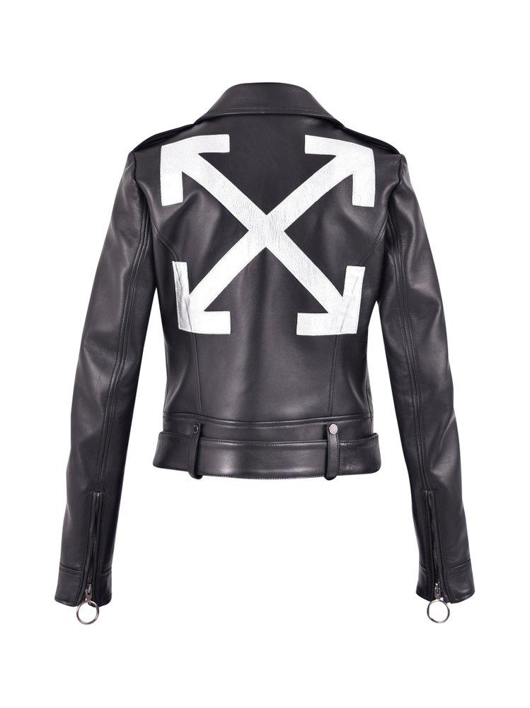 Off-white Arrow Leather Bomber Jacket In Black