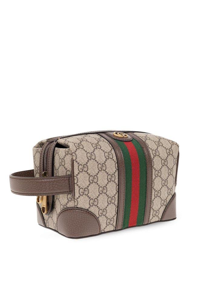 Gucci Logo Plaque Monogrammed Beauty Bag in Brown for Men