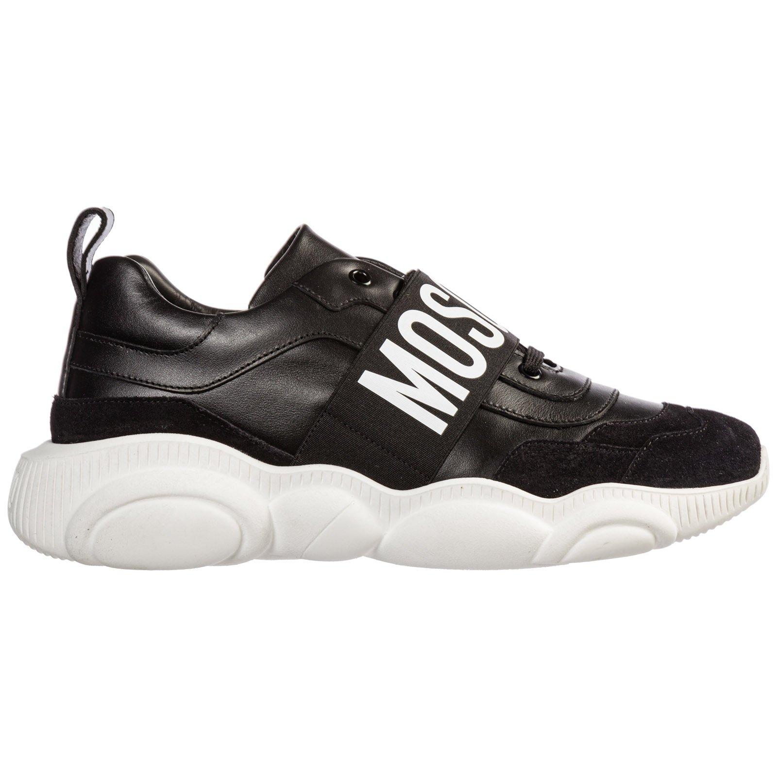 Moschino Leather Logo Strap Low Top Sneakers in Black for Men - Lyst
