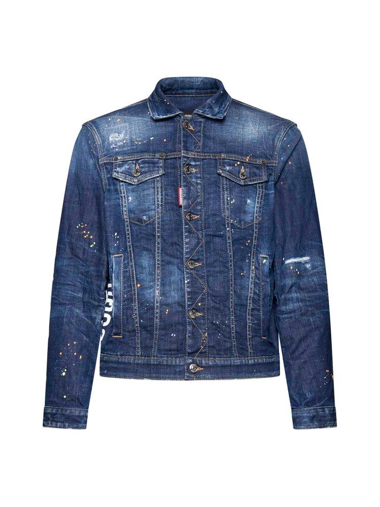 DSquared² Paint Splatter Printed Distressed Denim Jacket in Blue for ...