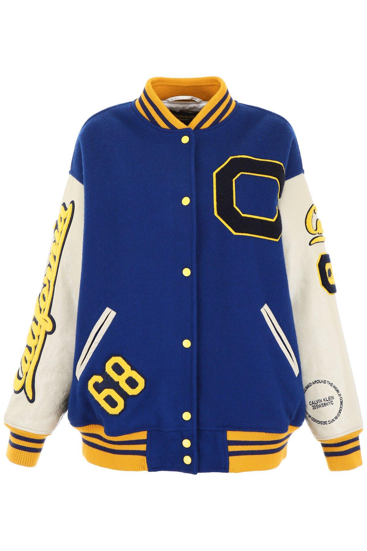 CALVIN KLEIN 205W39NYC Contrast Patches Varsity Bomber Jacket in Blue | Lyst