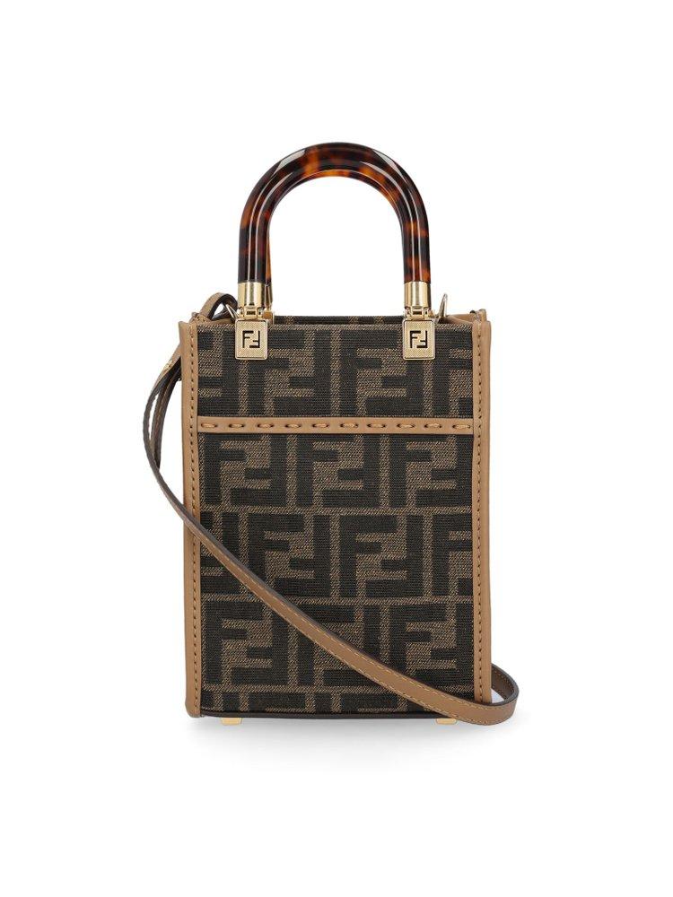 Fendi Leather Sunshine Opentop Mini Crossbody Bag in Brown (Black