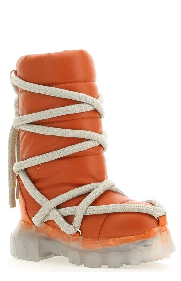 Rick Owens Lunar Lace-up Padded Boots in Orange | Lyst