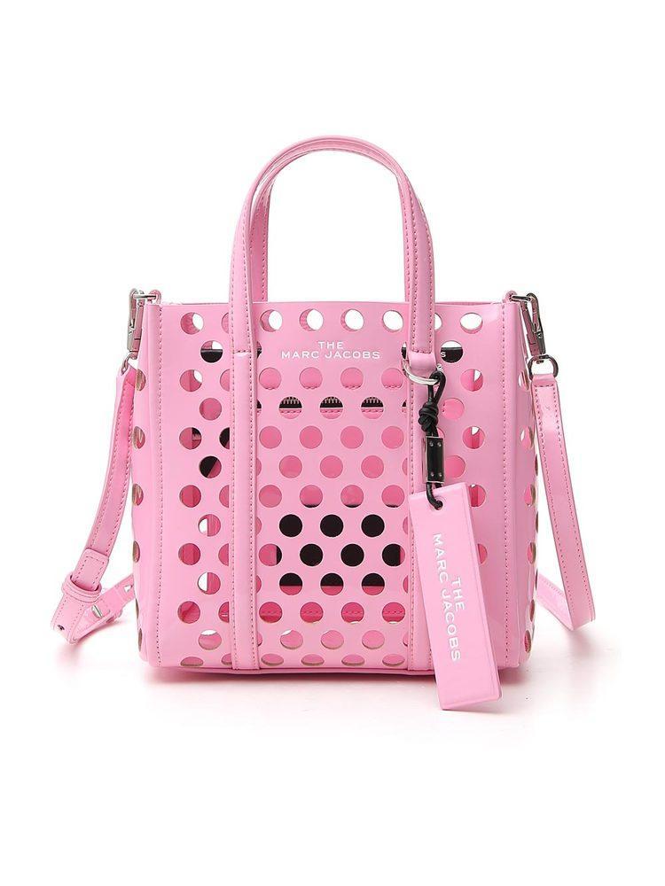 Marc Jacobs Leather Perforated Mini Tag Tote Bag in Pink - Lyst
