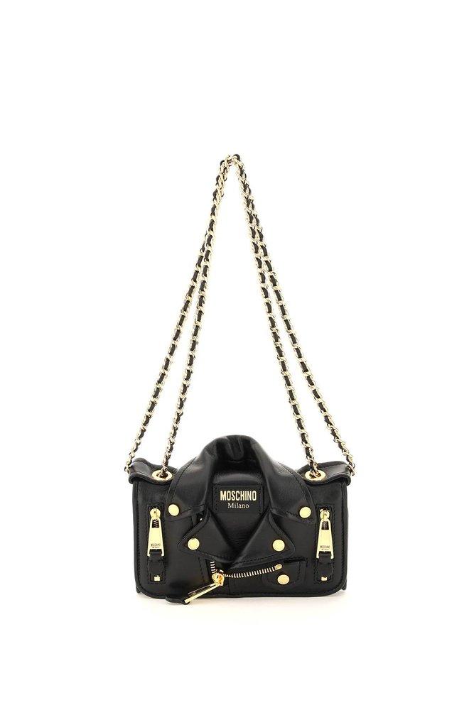 Moschino Nappa Leather Biker Clutch With Chain in Black | Lyst