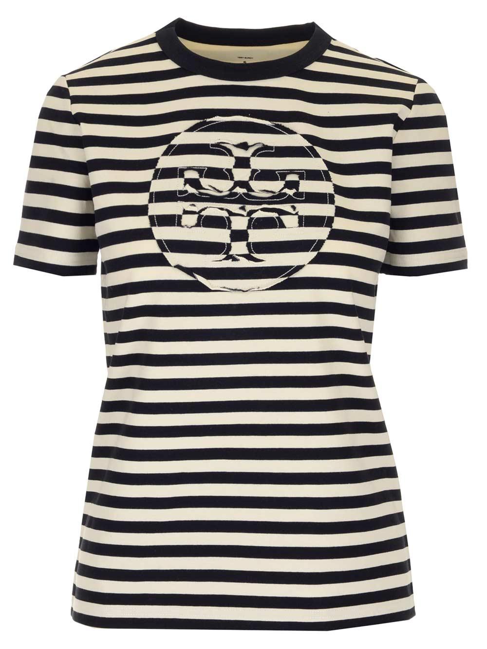 Tory Burch Cotton Striped Logo T-shirt - Lyst