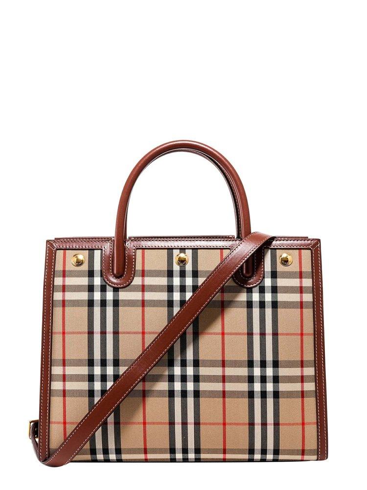 Burberry Small Vintage Check Top Handle Title Bag in Natural