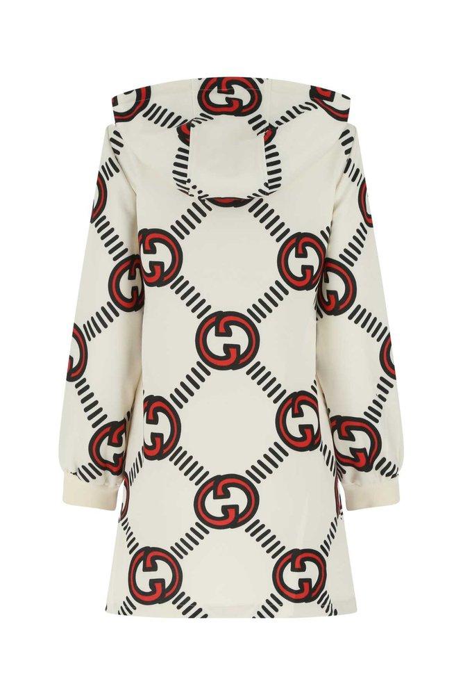 Gucci All-over Interlocking Logo Print Hoodie Dress in White | Lyst