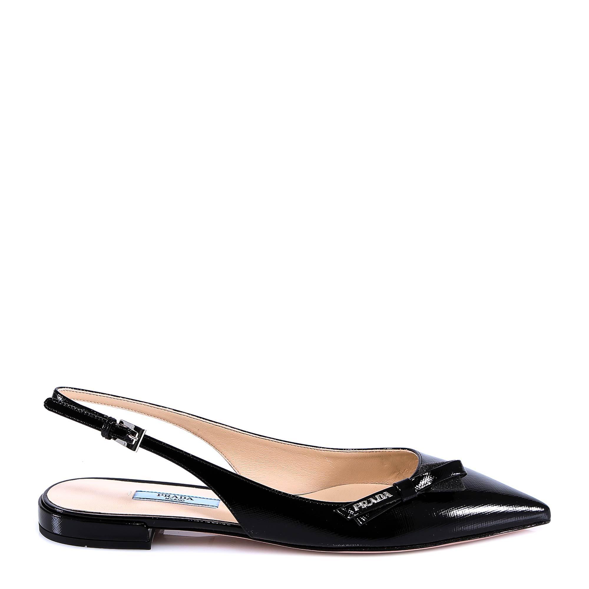 Prada Glossed Textured-leather Slingback Flats in Black - Lyst