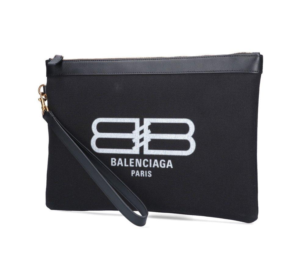 Balenciaga Logo Printed Zipped Clutch Bag in Black for Men | Lyst