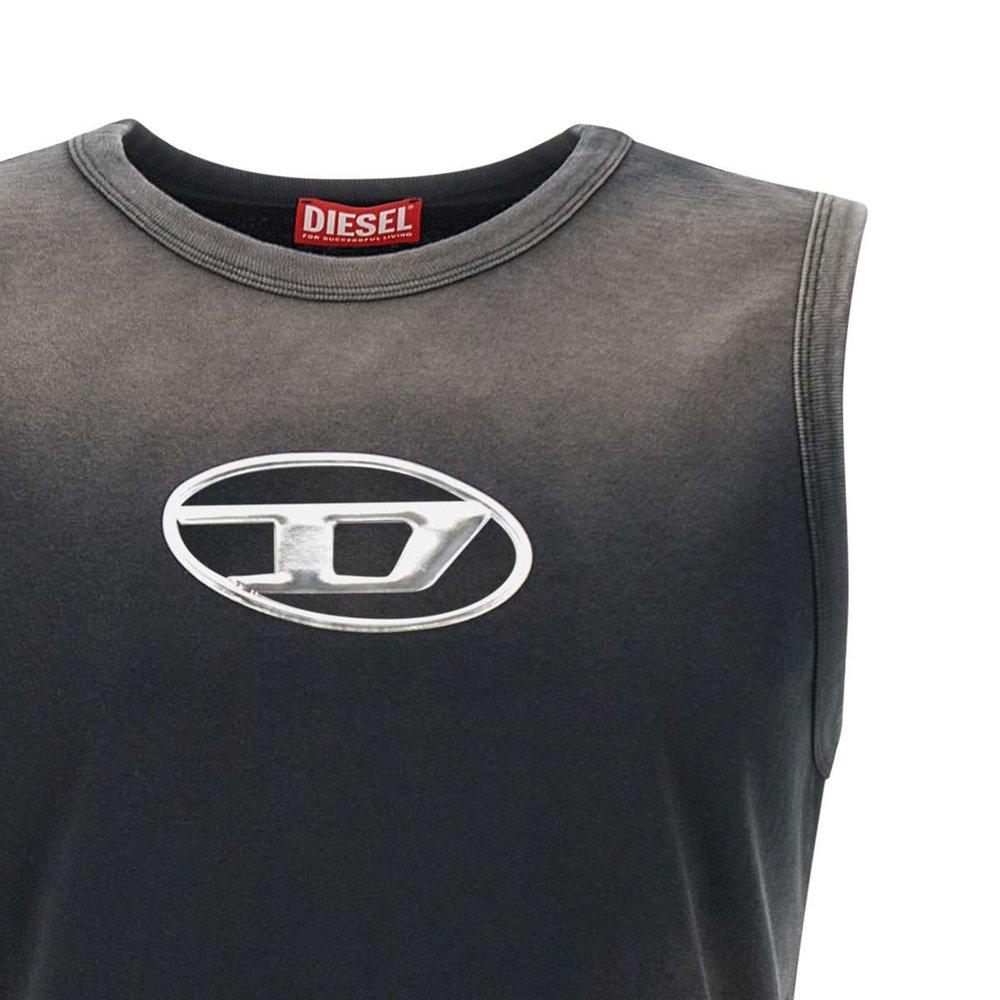 DIESEL T-Brico Faded Tank Top With Puffy Oval D in Black for DIESEL T-Brico Faded Tank Top With Puffy Oval D in Black for