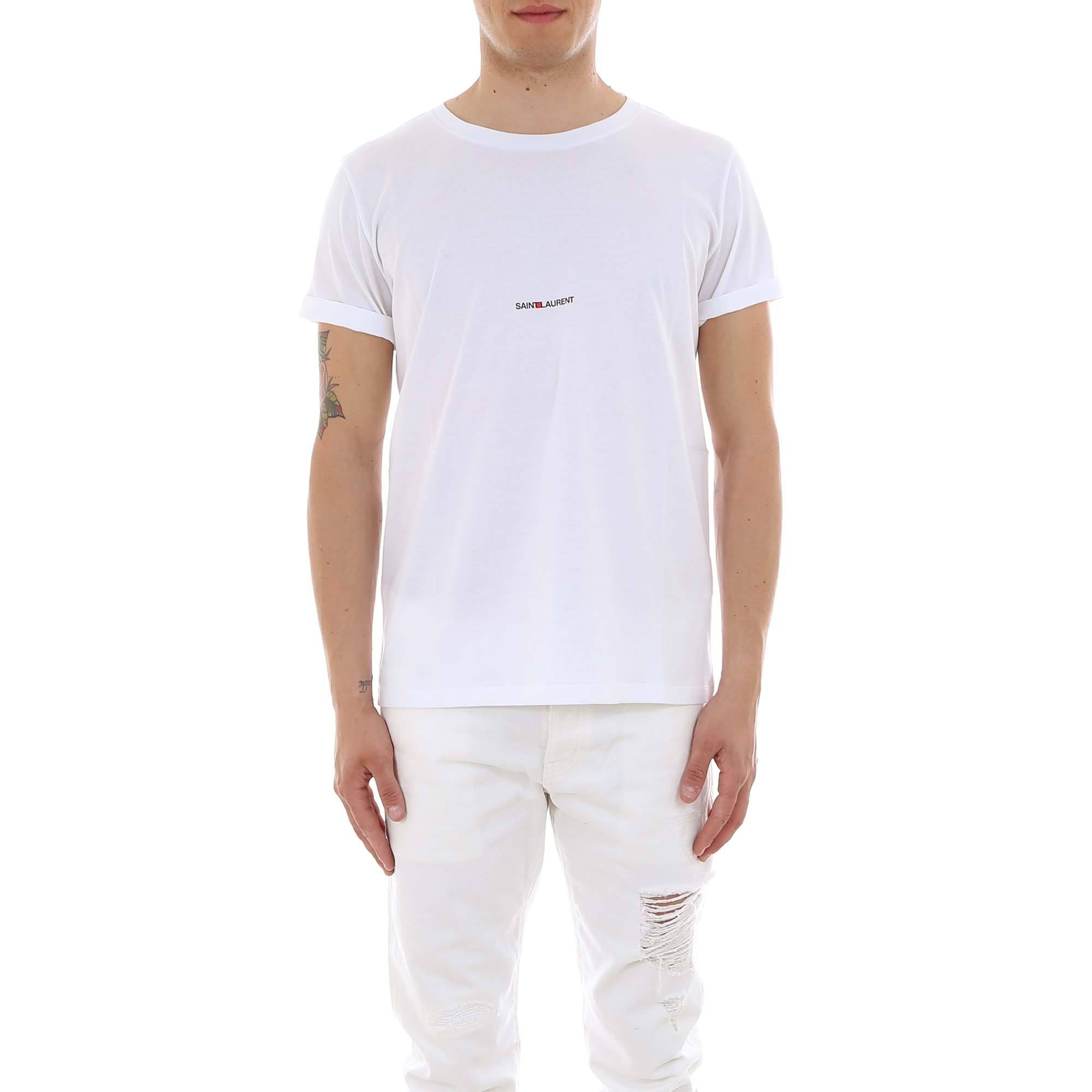 Saint Laurent Cotton Logo T-shirt in White for Men - Lyst