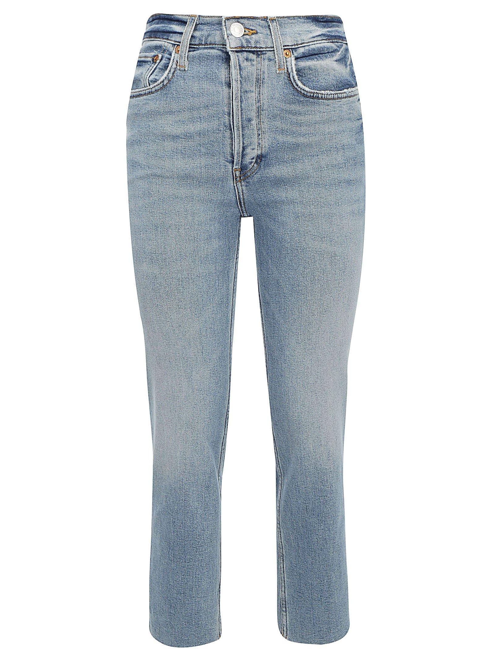 Womens Blue High-rise Stove Pipe Jeans 