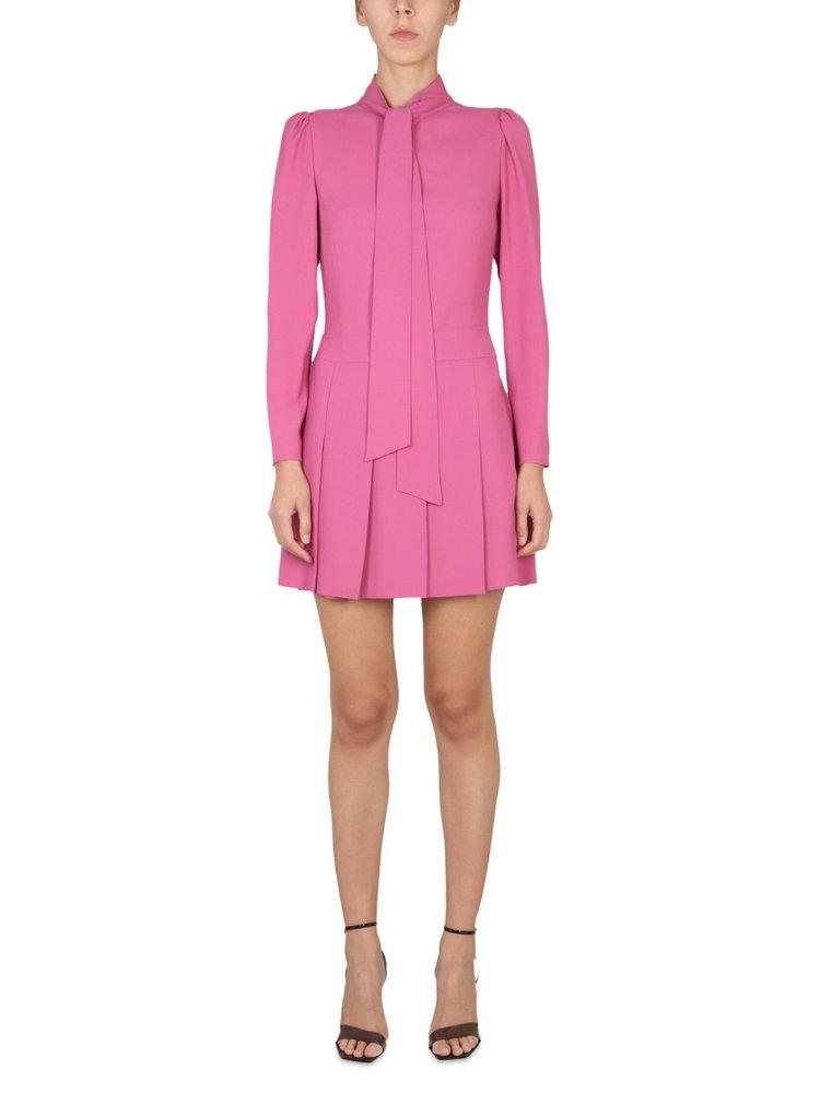 Boutique Moschino Pussy Bow Detailed Pleated Midi Dress In Pink Lyst 