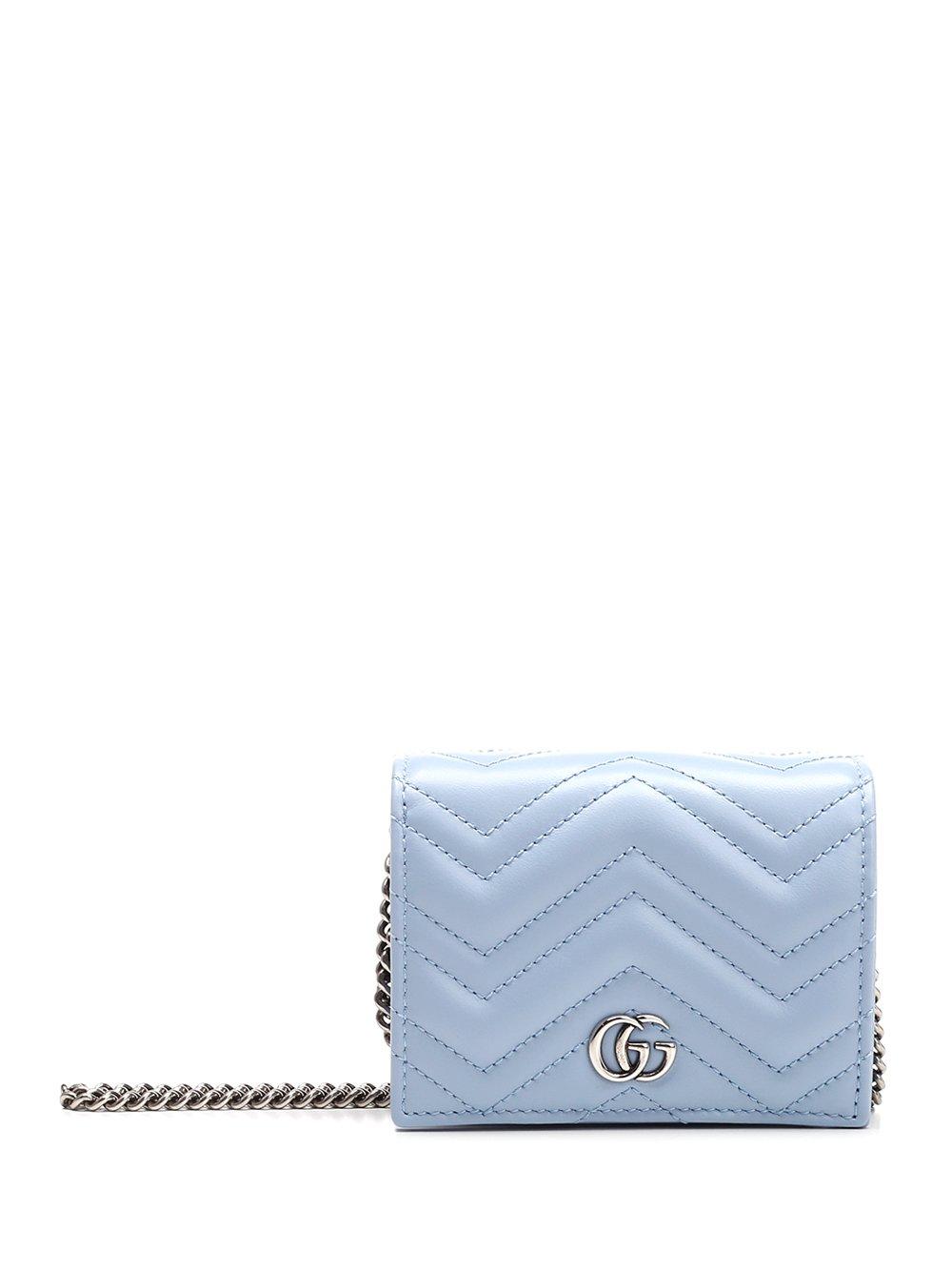 Gucci GG Marmont Chevron Matelasse Leather Card Case Wallet on Chain