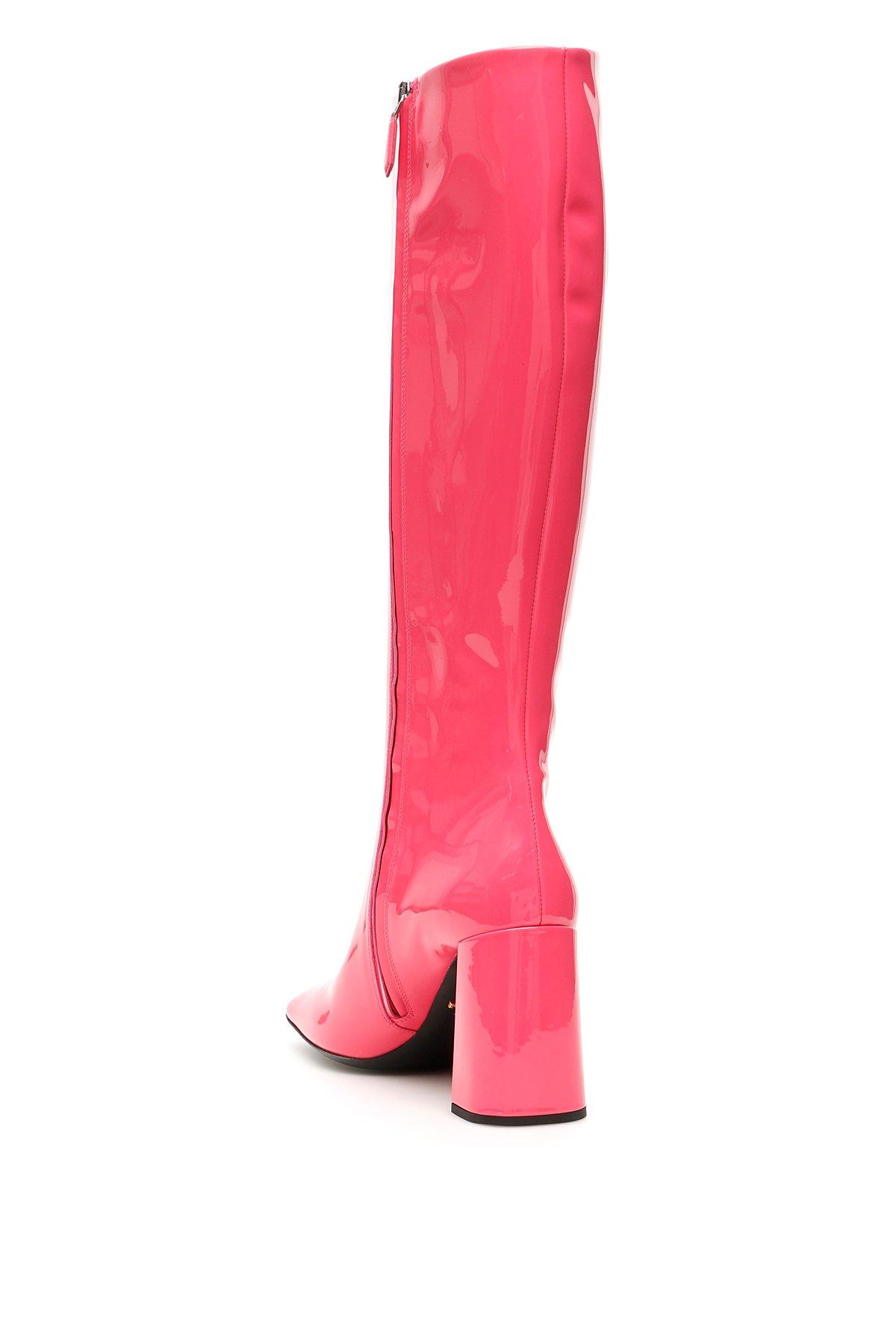 Prada Leather Knee High Boots in Pink,Fuchsia (Pink) | Lyst Canada