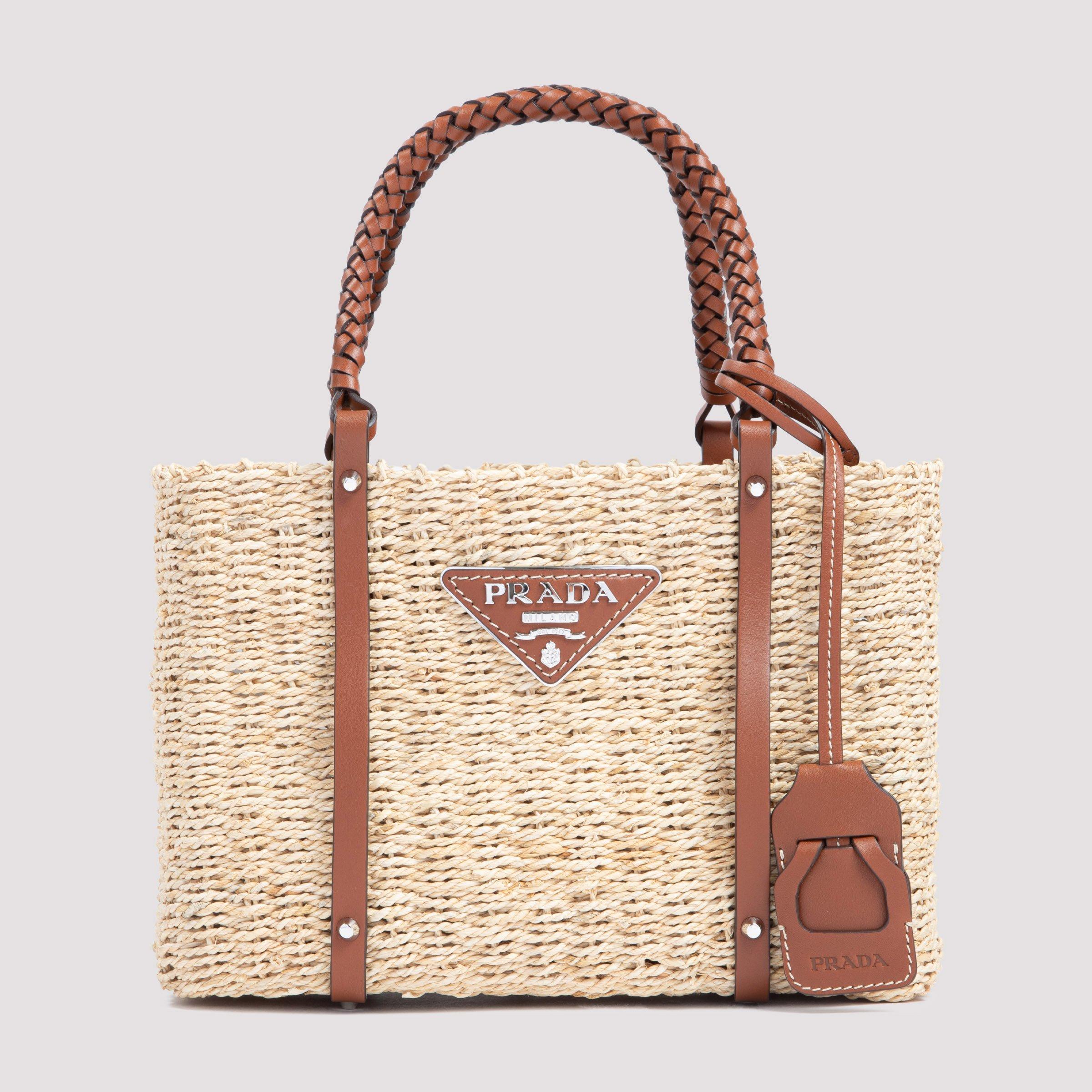 Prada Leather Two Tone Woven Tote Bag in Brown | Lyst
