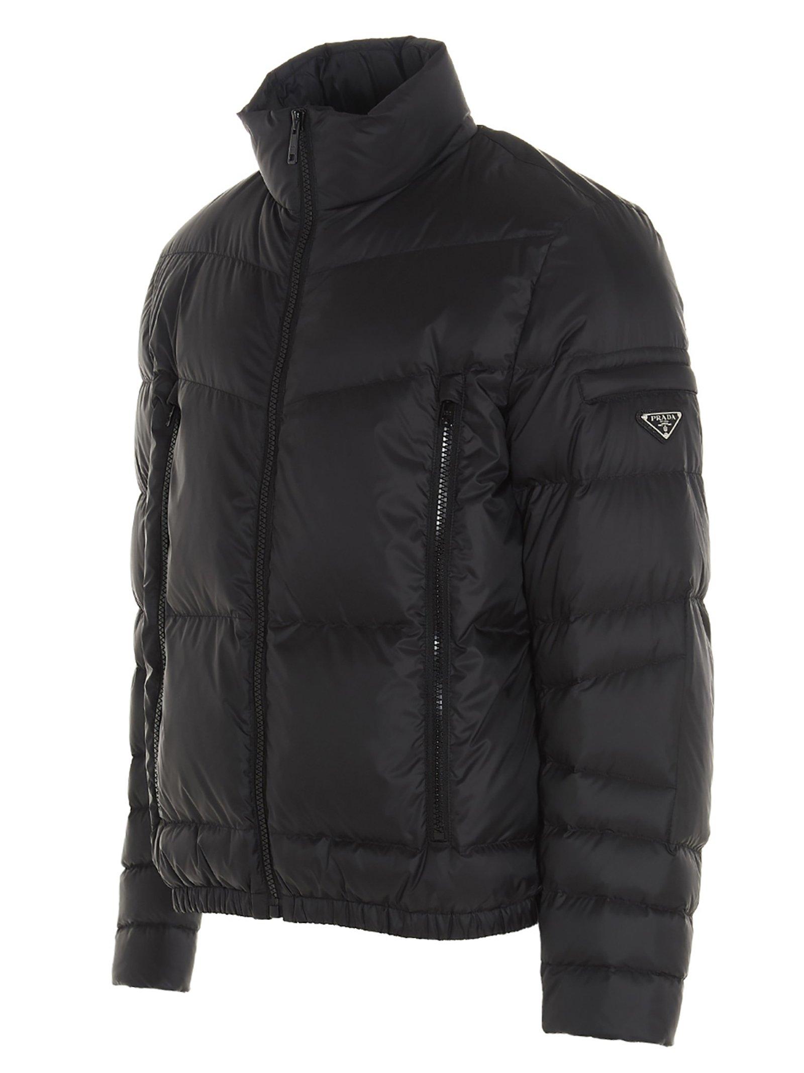 Prada Synthetic Triangle Logo Puffer Jacket in Black for Men Lyst