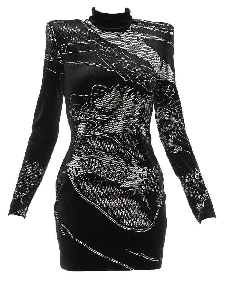 Balmain Synthetic Crystal Embellished Dragon Mini Dress in Black - Lyst