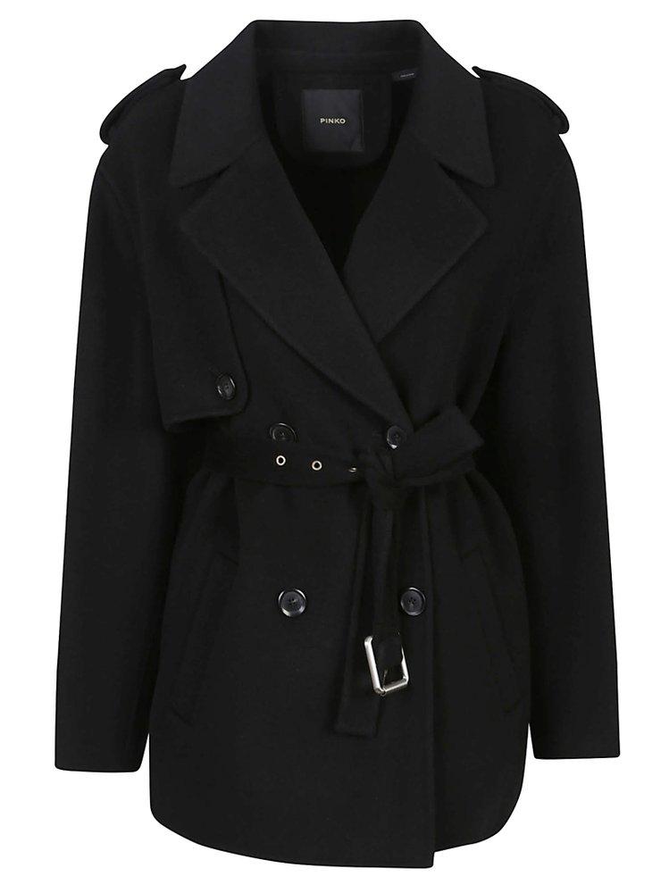 トレンチコート Pinko Double-Breasted Coat With Belted Waist Pinko Double-Breasted Belted Coat in Natural | Lyst