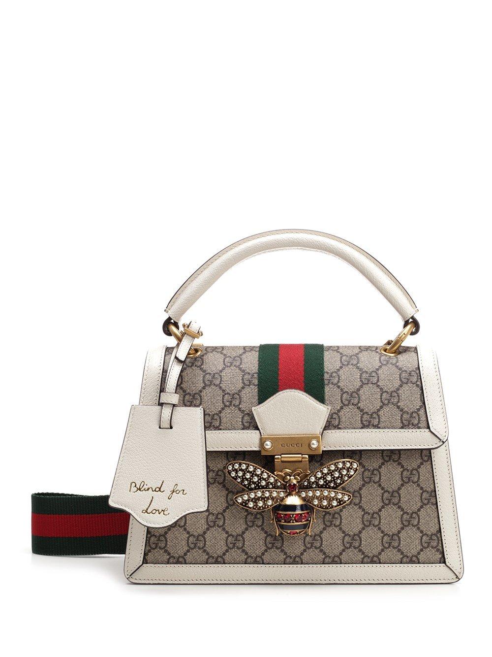 Gucci Queen Margaret Crystal Embellished Bee Clasp Tote Bag in Red