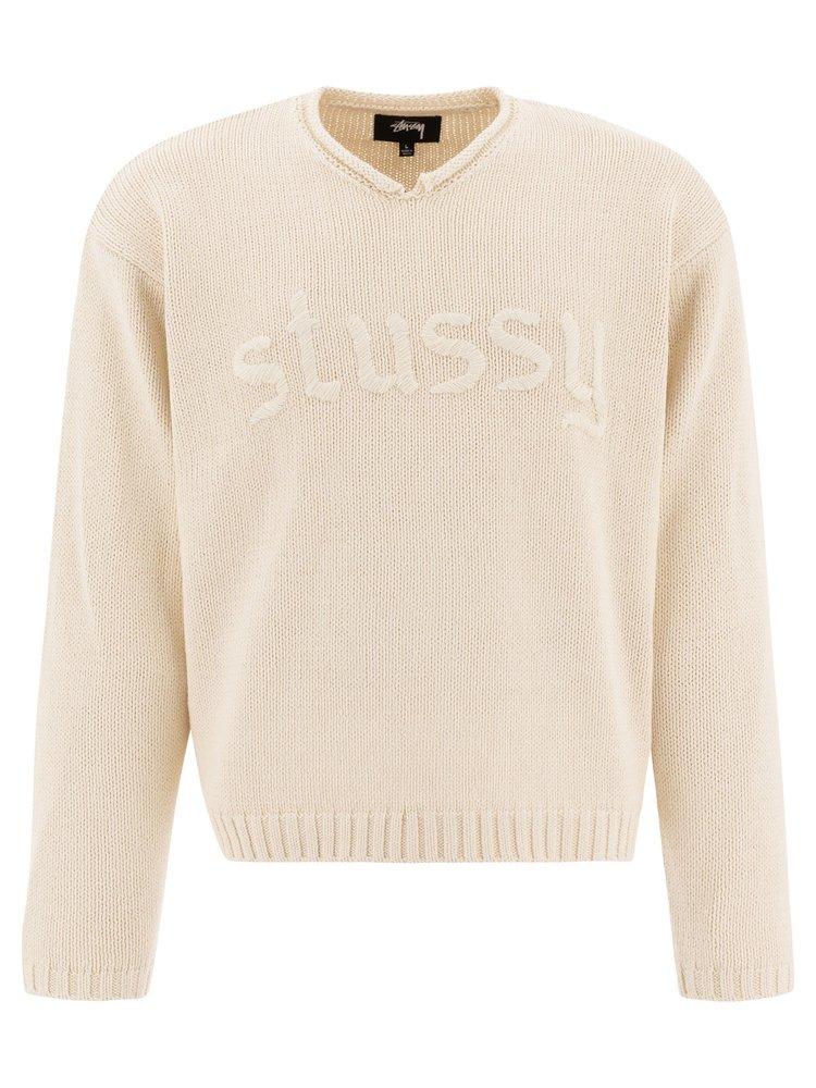 Stussy Logo Embroidered V-Neck Jumper in Natural for Men | Lyst Stussy Logo Embroidered V-Neck Jumper in Natural for Men | Lyst