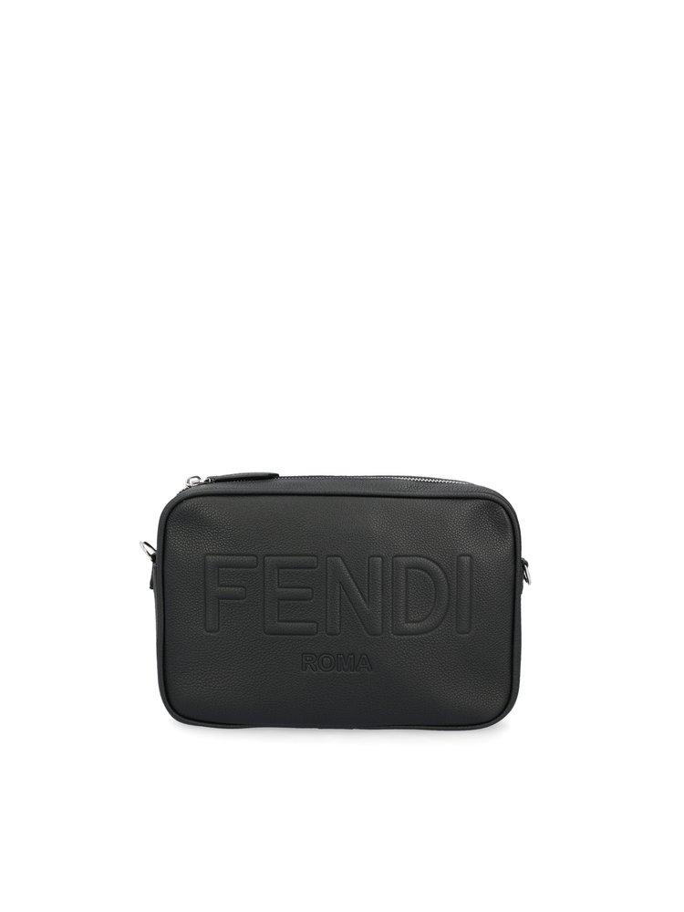 Fendi Black Logo Embossed Leather Camera Bag
