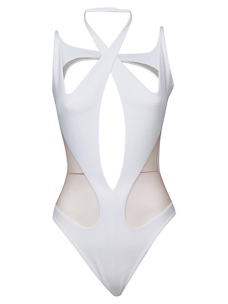 Mugler Sheer Cut-out Bodysuit in White | Lyst