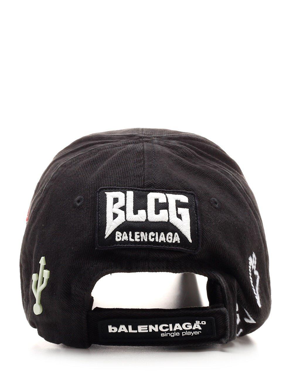 Balenciaga Cotton Allover Logo Embroidered Baseball Cap in Black 