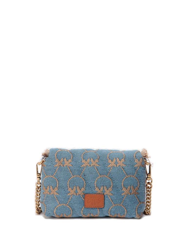 Pinko Baby Love Puff Logo Denim Crossbody Bag in Blue | Lyst