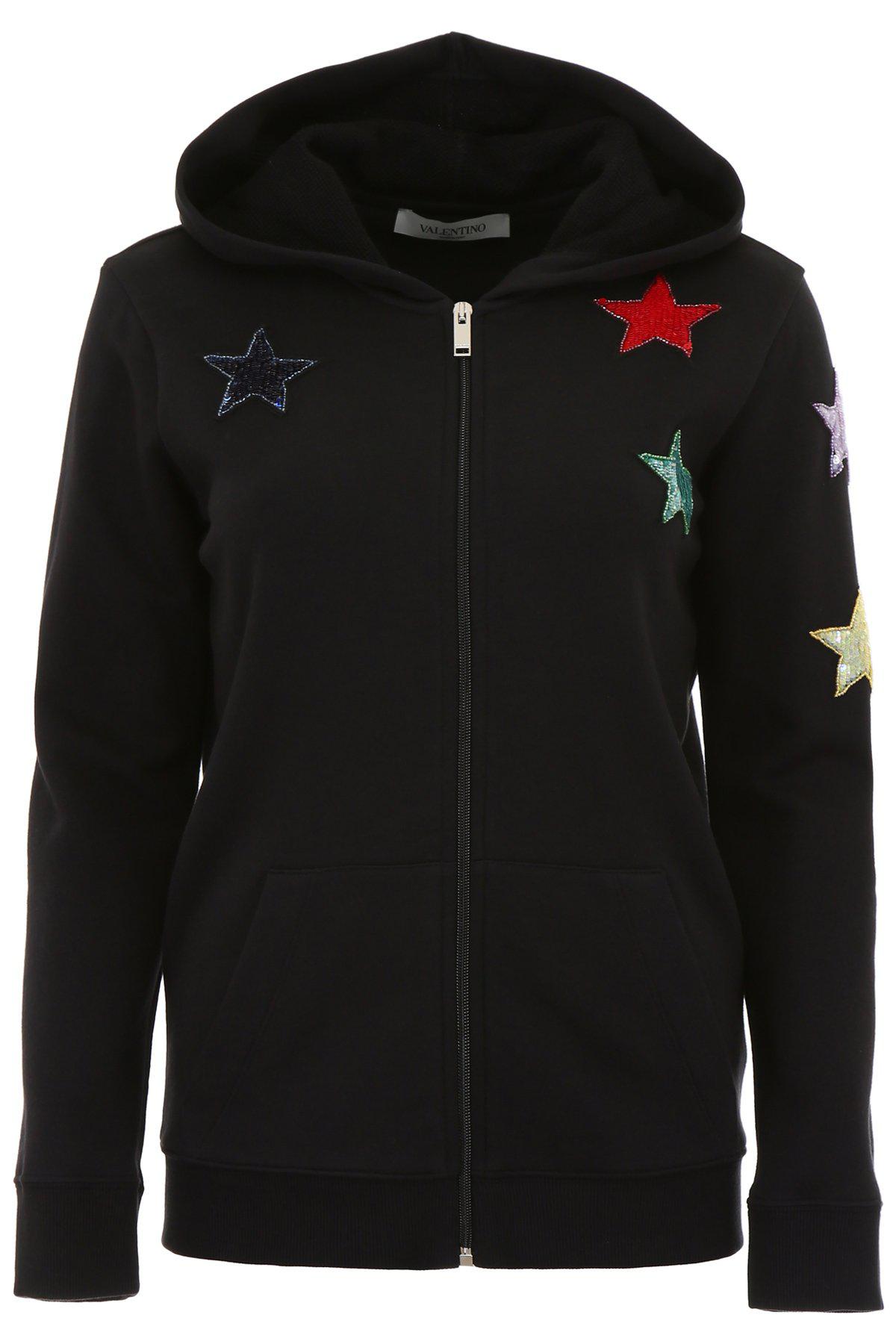 Valentino Synthetic Star Embroidered Hoodie in Black - Lyst