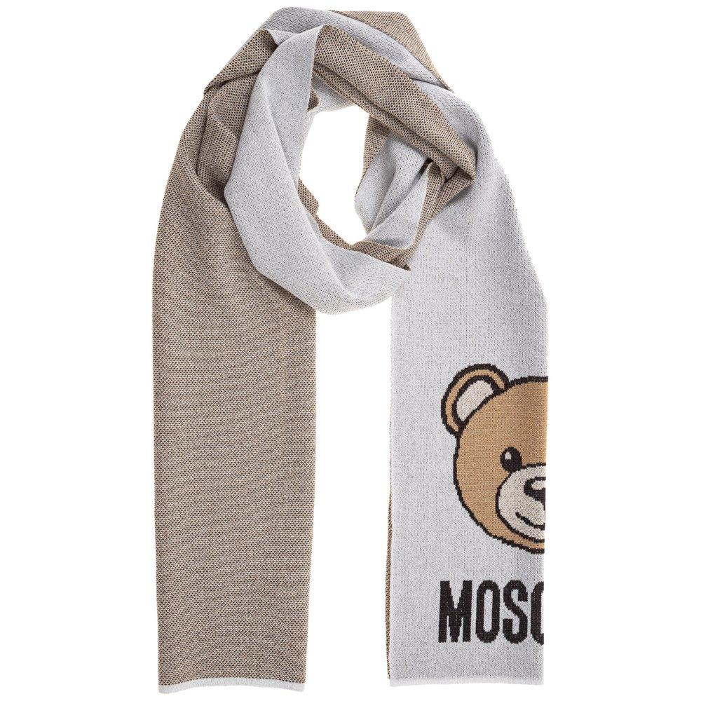 Black Moschino Teddy Logo Scarf in Grey Womens Accessories Scarves and mufflers 