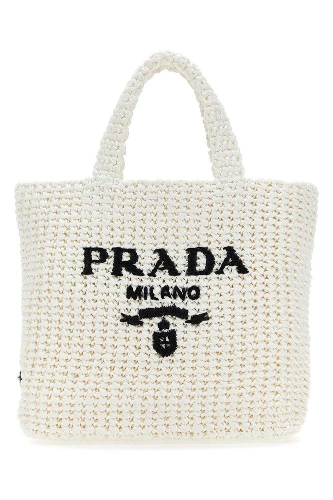 Prada Interwoven Logo Tote Bag - White for Women