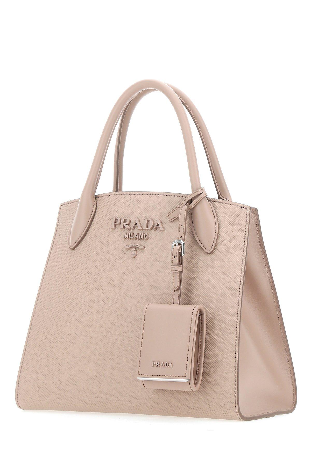 Prada Leather Logo Embossed Tote Bag in Pink Lyst