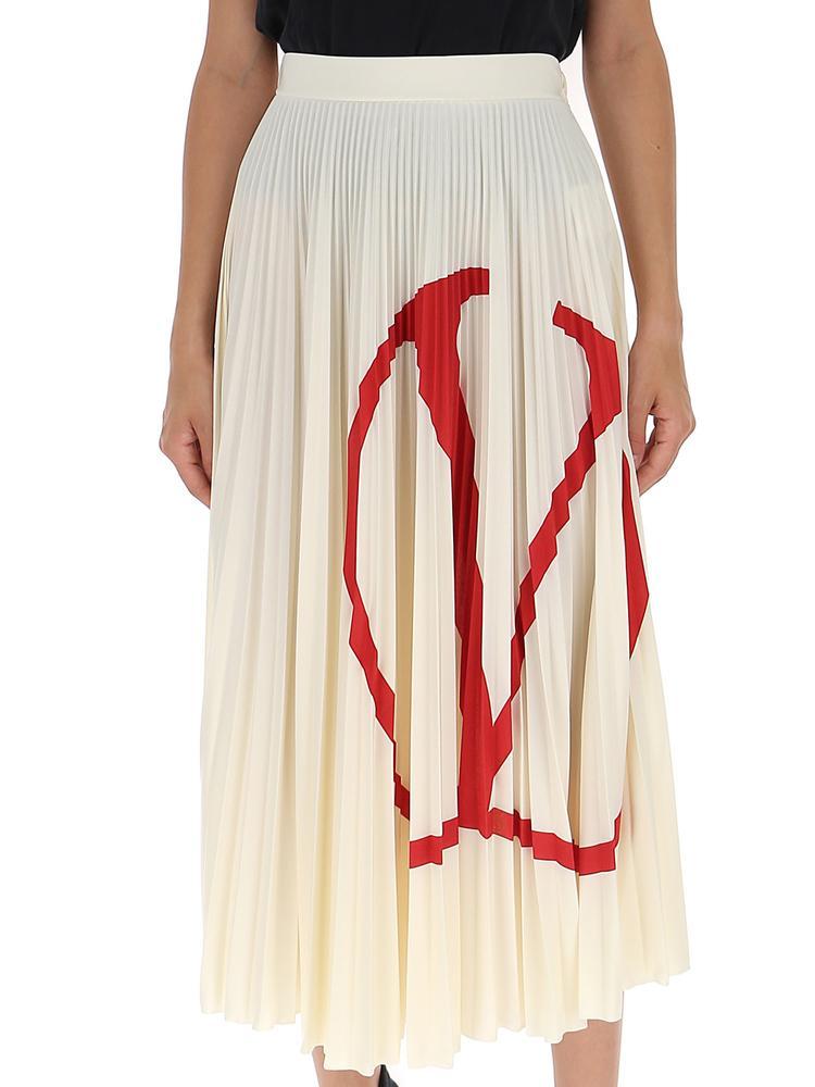 Valentino V Logo Pleated Midi Skirt in White | Lyst